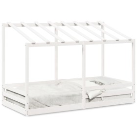 Cama infantil con techo madera maciza pino blanca 90x200 cm de , Camas y somieres - Ref: Foro24-847001, Precio: 211,99 €, Des...