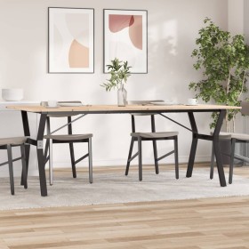 Dining table with solid pine wood and iron frame, 200x100x75 cm. by , Kitchen and dining tables - Ref: Foro24-3282723, Price:...