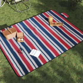 Folding velvet picnic blanket with red and blue stripes, 200x150 cm. by , Camping and hiking - Ref: Foro24-4004207, Price: 23...