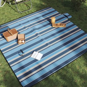 Folding velvet picnic blanket with blue and white stripes 200x200cm by , Camping and hiking - Ref: Foro24-4004211, Price: 32,...