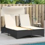 Double sun lounger with canopy and black synthetic rattan cushions by , Loungers - Ref: Foro24-365621, Price: 296,03 €, Disco...