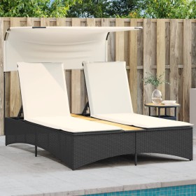 Double sun lounger with canopy and black synthetic rattan cushions by , Loungers - Ref: Foro24-365621, Price: 295,99 €, Disco...