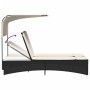 Double sun lounger with canopy and black synthetic rattan cushions by , Loungers - Ref: Foro24-365621, Price: 296,03 €, Disco...