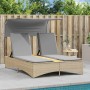 Double sun lounger with canopy and beige synthetic rattan mix cushions by , Loungers - Ref: Foro24-365623, Price: 355,35 €, D...