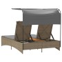 Double sun lounger with canopy and beige synthetic rattan mix cushions by , Loungers - Ref: Foro24-365623, Price: 355,35 €, D...