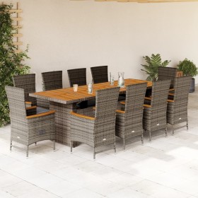 Set de comedor de jardín 11 pzas y cojines ratán sintético gris de , Conjuntos de jardín - Ref: Foro24-3277565, Precio: 1,00 ...