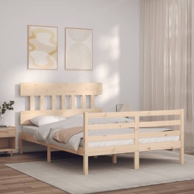 Double bed frame with solid wood headboard by vidaXL, Beds and slatted bases - Ref: Foro24-3195126, Price: 108,99 €, Discount: %