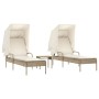 Sun loungers with canopy and table 2 units synthetic beige rattan by , Loungers - Ref: Foro24-3261573, Price: 428,74 €, Disco...