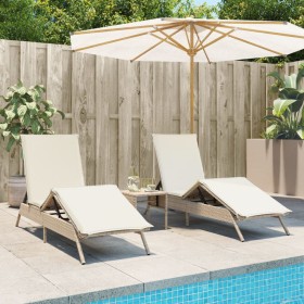 Sun loungers with side table, 2 units, synthetic beige rattan by , Loungers - Ref: Foro24-4002714, Price: 269,18 €, Discount: %