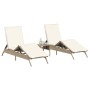 Sun loungers with side table, 2 units, synthetic beige rattan by , Loungers - Ref: Foro24-4002714, Price: 269,24 €, Discount: %