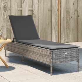 Sun lounger with synthetic rattan and grey cushion by , Loungers - Ref: Foro24-4002721, Price: 151,99 €, Discount: %