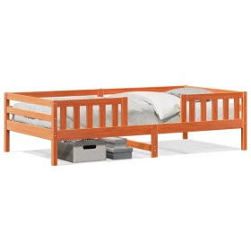 Solid pine wood bed frame in brown wax finish 90x200 cm by , Beds and slatted bases - Ref: Foro24-846975, Price: 133,44 €, Di...