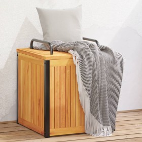 Solid acacia wood and steel garden cushion box 45x45x45/53cm by , Outdoor storage boxes - Ref: Foro24-367607, Price: 94,99 €,...