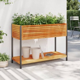 Planter with solid acacia wood shelf and steel 110x45x80 cm by , Pots and planters - Ref: Foro24-367618, Price: 131,24 €, Dis...