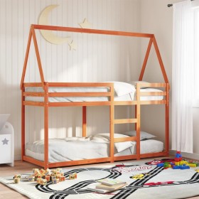 Bunk bed with solid pine wood roof in brown, 90x200 cm. by , Beds and slatted bases - Ref: Foro24-3282078, Price: 194,99 €, D...