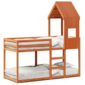 Bunk bed with solid pine wood roof in brown, 90x190 cm. by , Beds and slatted bases - Ref: Foro24-3282004, Price: 244,99 €, D...