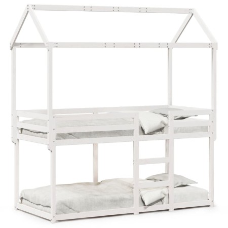 Cama litera con techo madera maciza de pino blanco 90x200 cm de , Camas y somieres - Ref: Foro24-3282120, Precio: 275,35 €, D...