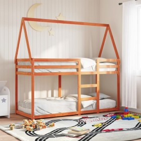 Bunk bed with solid pine wood roof in brown, 90x190 cm. by , Beds and slatted bases - Ref: Foro24-3282086, Price: 199,99 €, D...