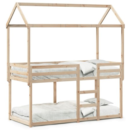 Cama litera con techo de madera maciza de pino 75x190 cm de , Camas y somieres - Ref: Foro24-3282129, Precio: 220,27 €, Descu...