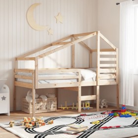 High bed with solid pine wood roof 90x200 cm by , Beds and slatted bases - Ref: Foro24-3281977, Price: 244,42 €, Discount: %