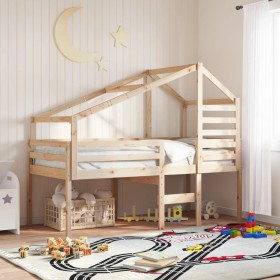 High bed with solid pine wood roof 90x190 cm by , Beds and slatted bases - Ref: Foro24-3281980, Price: 201,59 €, Discount: %