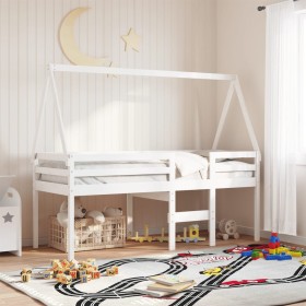 Cama alta con techo madera maciza de pino blanca 90x190 cm de , Camas y somieres - Ref: Foro24-3282099, Precio: 190,99 €, Des...