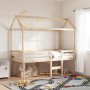 High bed with solid pine wood roof in brown wax 75x190 cm by , Beds and slatted bases - Ref: Foro24-3282141, Price: 200,09 €,...