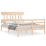 Double bed frame with solid wood headboard by vidaXL, Beds and slatted bases - Ref: Foro24-3195131, Price: 124,57 €, Discount: %