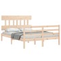 Double bed frame with solid wood headboard by vidaXL, Beds and slatted bases - Ref: Foro24-3195131, Price: 124,57 €, Discount: %