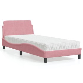 Cama con colchón terciopelo rosa 90x200 cm de , Camas y somieres - Ref: Foro24-3208336, Precio: 297,99 €, Descuento: %