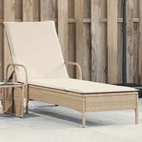 Liegestuhl mit Rädern und Kissen aus synthetischem Rattan in Beige. von , Liegen - Ref: Foro24-368312, Preis: 167,99 €, Rabat...