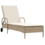 Liegestuhl mit Rädern und Kissen aus synthetischem Rattan in Beige. von , Liegen - Ref: Foro24-368312, Preis: 168,14 €, Rabat...