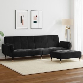 Sofá cama de 2 plazas con taburete terciopelo negro de , Sofás - Ref: Foro24-3258154, Precio: 392,99 €, Descuento: %