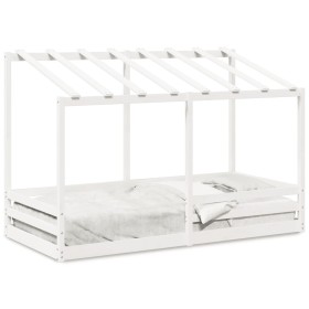 Cama infantil con techo madera maciza pino blanca 100x200 cm de , Camas y somieres - Ref: Foro24-846998, Precio: 217,99 €, De...