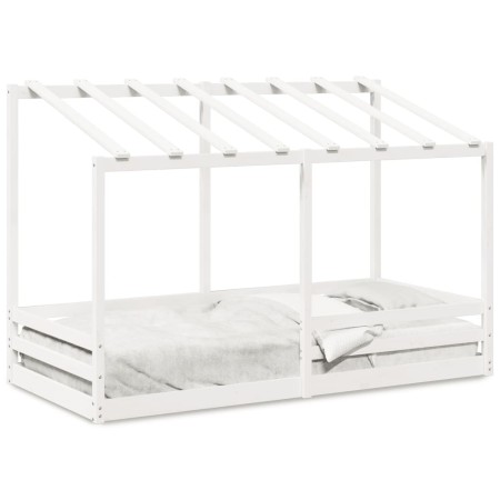 Cama infantil con techo madera maciza pino blanca 100x200 cm de , Camas y somieres - Ref: Foro24-846998, Precio: 217,68 €, De...