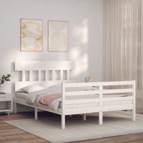 Double bed frame with white solid wood headboard by vidaXL, Beds and slatted bases - Ref: Foro24-3195132, Price: 130,99 €, Di...