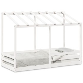 Cama infantil con techo madera maciza pino blanco 75x190 cm de , Camas y somieres - Ref: Foro24-847010, Precio: 202,99 €, Des...