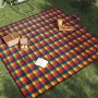 Folding velvet picnic blanket with colorful checkered pattern 200x200 cm by , Camping and hiking - Ref: Foro24-4004209, Price...