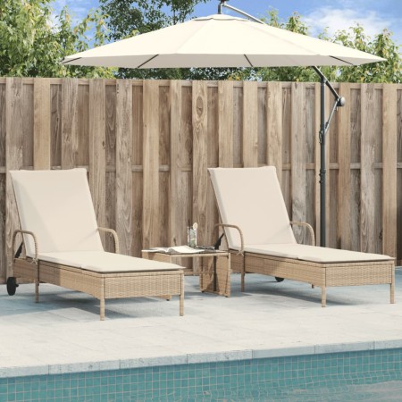 Sun loungers with cushions 2 units synthetic rattan beige by , Loungers - Ref: Foro24-3261438, Price: 327,95 €, Discount: %