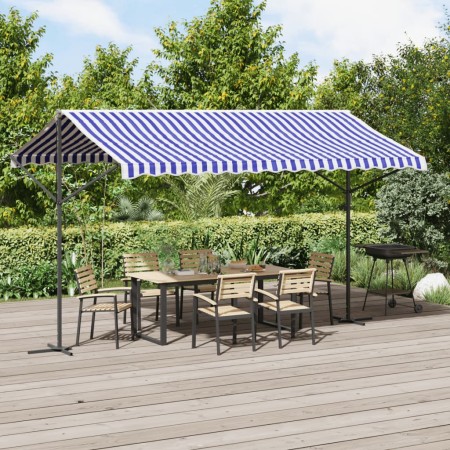 Toldo de pie tela y acero azul y blanco 400x300 cm de , Sombrillas - Ref: Foro24-368932, Precio: 307,99 €, Descuento: %