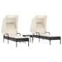 2 synthetic rattan sun loungers with canopy and table in black. by , Loungers - Ref: Foro24-3261569, Price: 414,51 €, Discoun...