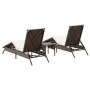 2 synthetic rattan sun loungers with a small table, brown color. by , Loungers - Ref: Foro24-4002711, Price: 269,01 €, Discou...