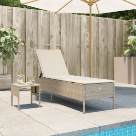 Sun lounger with cushion and synthetic beige rattan table by , Loungers - Ref: Foro24-4002732, Price: 170,99 €, Discount: %