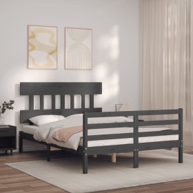 Double bed frame with gray solid wood headboard by vidaXL, Beds and slatted bases - Ref: Foro24-3195133, Price: 161,99 €, Dis...