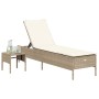 Sun lounger with cushion and synthetic beige rattan table by , Loungers - Ref: Foro24-4002732, Price: 170,82 €, Discount: %