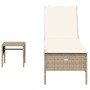 Sun lounger with cushion and synthetic beige rattan table by , Loungers - Ref: Foro24-4002732, Price: 170,82 €, Discount: %