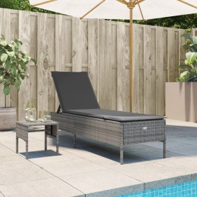 Liegestuhl mit Kissen und Beistelltisch aus grauem synthetischem Rattan von , Liegen - Ref: Foro24-4002730, Preis: 164,99 €, ...