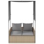 Double sun lounger with roof and beige synthetic rattan curtains by , Loungers - Ref: Foro24-4002758, Price: 225,86 €, Discou...