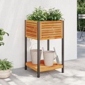 Planter with solid acacia wood shelf and steel 45x45x80 cm by , Pots and planters - Ref: Foro24-367616, Price: 87,10 €, Disco...