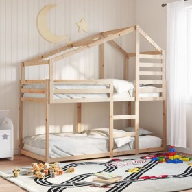 Bunk bed with solid pine wood roof 90x190 cm by , Beds and slatted bases - Ref: Foro24-3281972, Price: 221,73 €, Discount: %